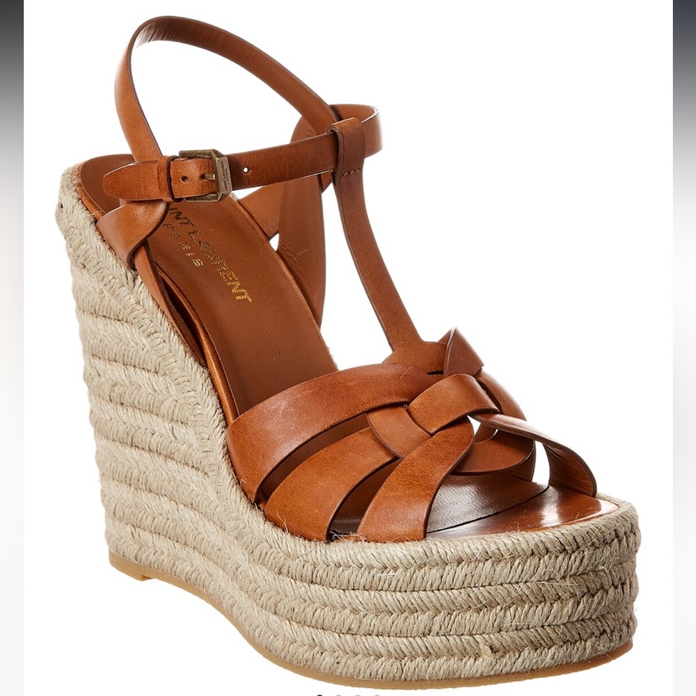 SAINT LAURENT YSL Tribute Wedges Camel Size 36.5